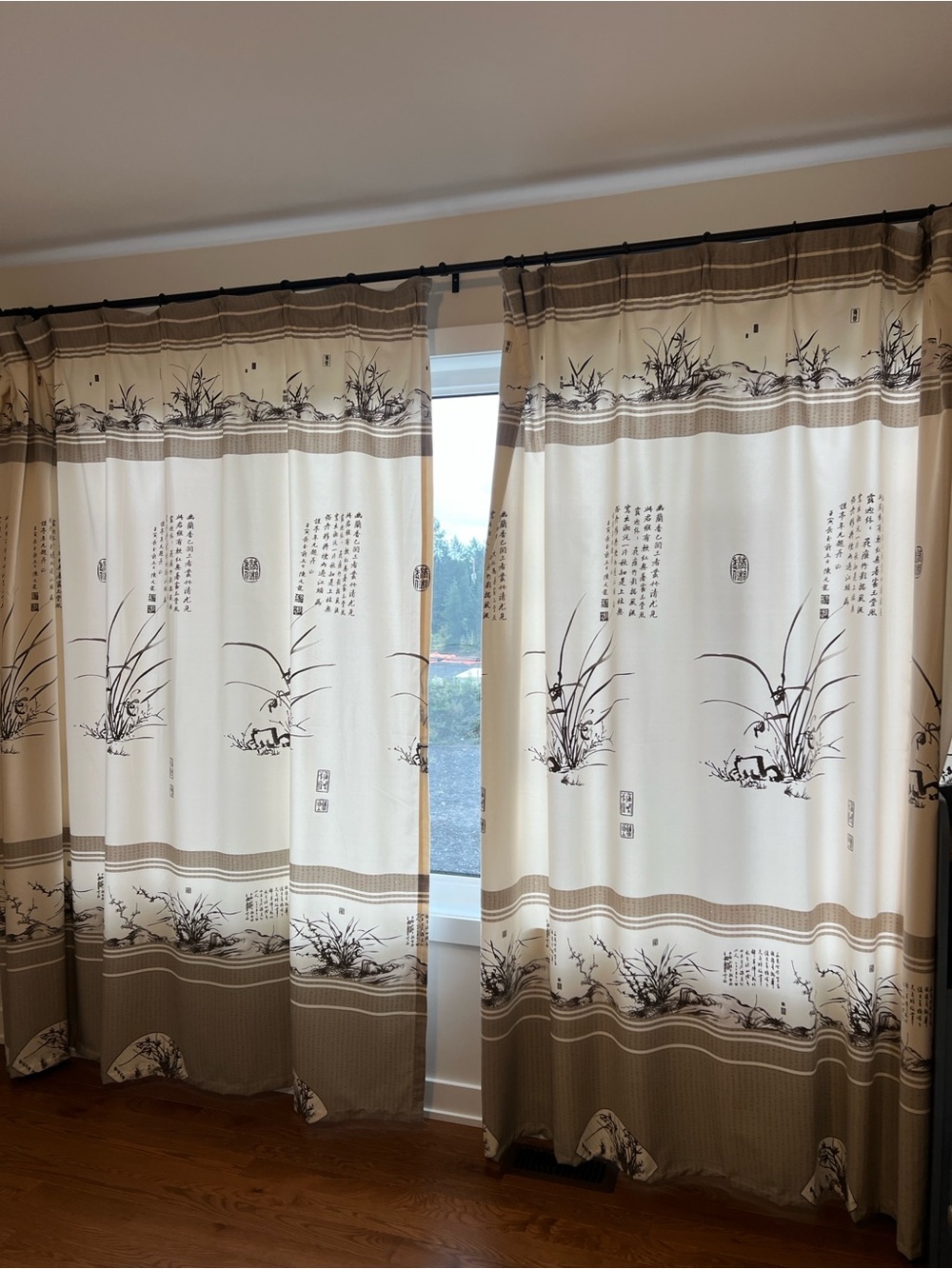 Beige Floral Print Curtain Panels - Neutral Home Accents(one pair)